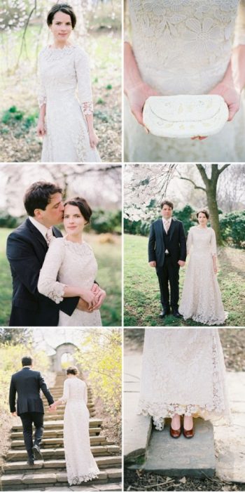 Cherry Blossom anniversary phot shoot with bride in her vintage gown