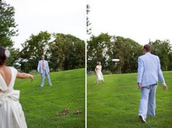 playing frisbee at a wedding