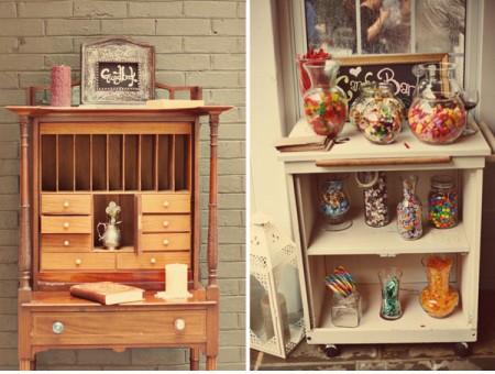 vintage cabinets as candy bars