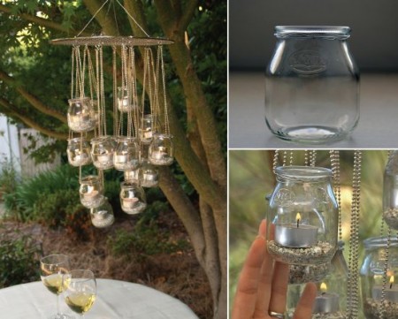 Recycled jar and candle DIY chandelier