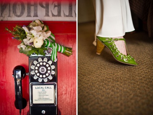 Vintage looking green wedding shoes