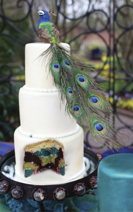 multi-colored peacock cake
