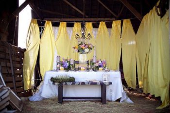 yellow and purple wedding inspiration table scape