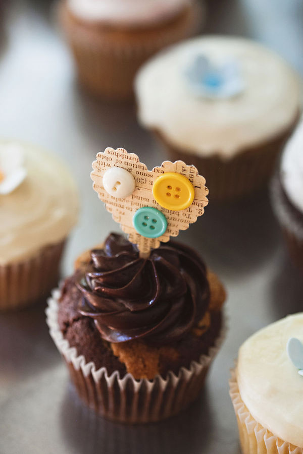 heart shaped cupcake toppers with buttons