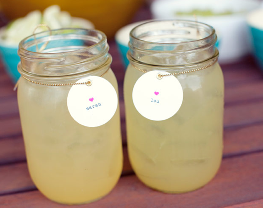 pale lemonade in mason jars with a pretty round label