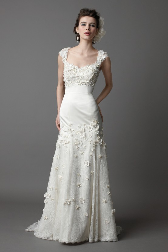 lacy gown with shoulder caps and texture