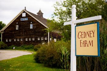 Sign and barn at Gedney Farm