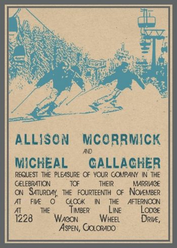 old school vintage aspen poster ski wedding invitation