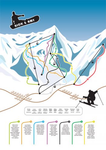 trail map snowboard wedding invitation