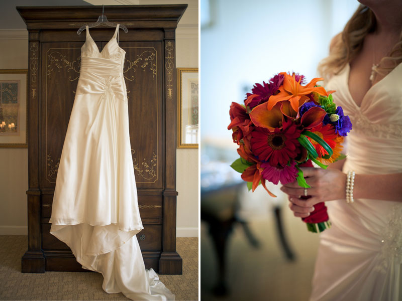 wedding gown and bouquet
