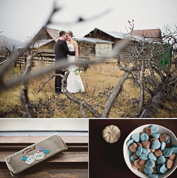 rustic colorado wedding with brown and blue details