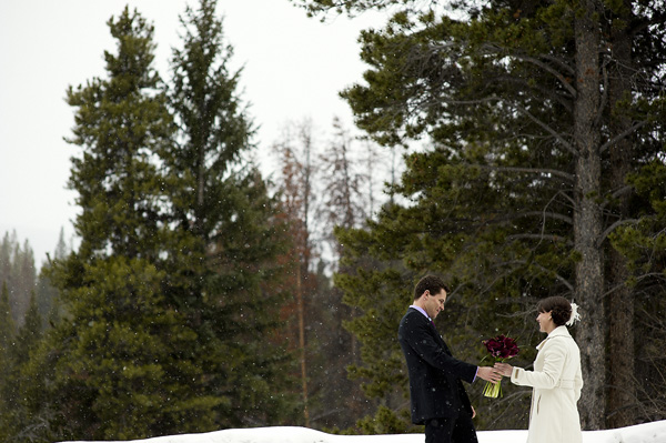 Breckenridge Bride and Groom play in the snow