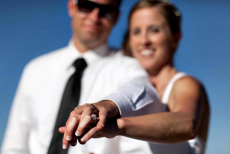 mammoth mountain bride and groom show off their rings