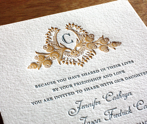 elegant monogrammed letterpress invitation