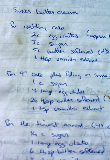 handwritten instructions for swiss buttercream