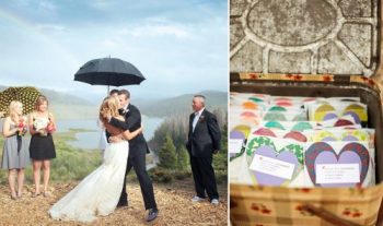 Rainy ranch wedding and heart shaped escort cards