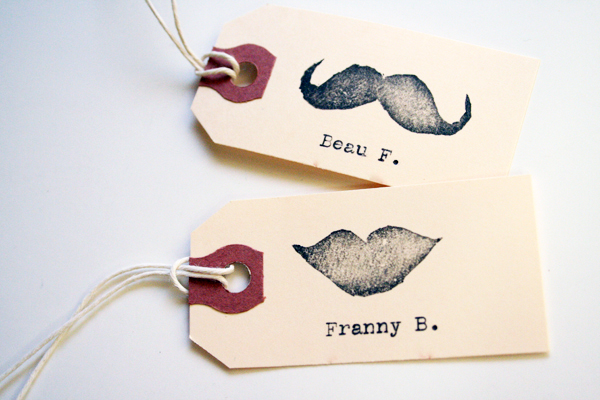 DIY mustache and full lips escort tags