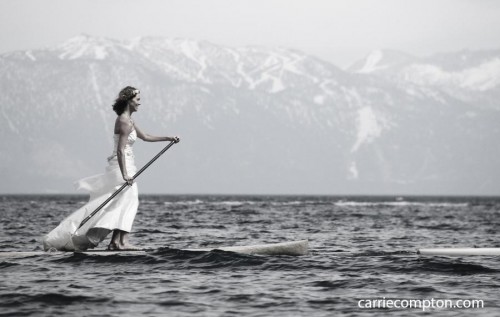 Mountain Bride on a paddle board in Lake Tahoe