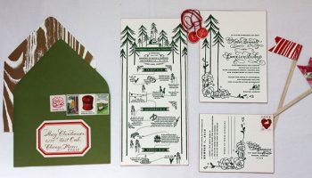 camp wedding invitations with a woodland envelope liner
