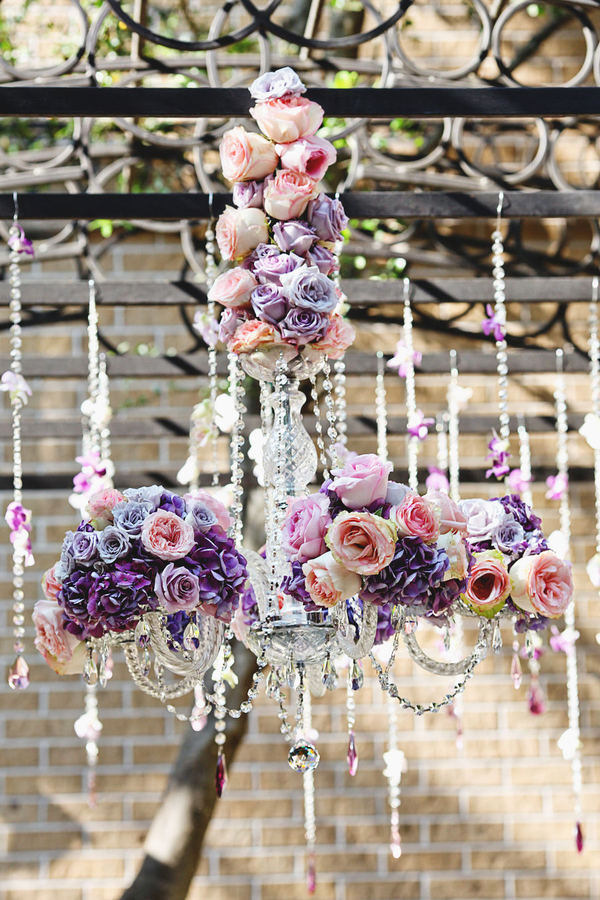 wedding chandelier covered with romantic roses