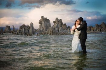 Bride and Groom rocking the dress in Mono Lake