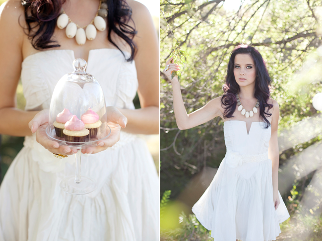 a bride holds cupcakes