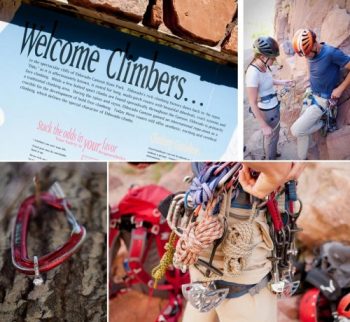 Climbing gear and engaged couple