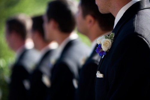 blue and white boutonniere