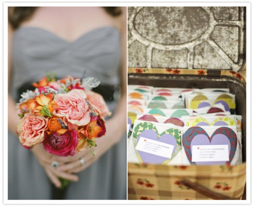DIY mountain wedding flowers and handmade heart escort cards