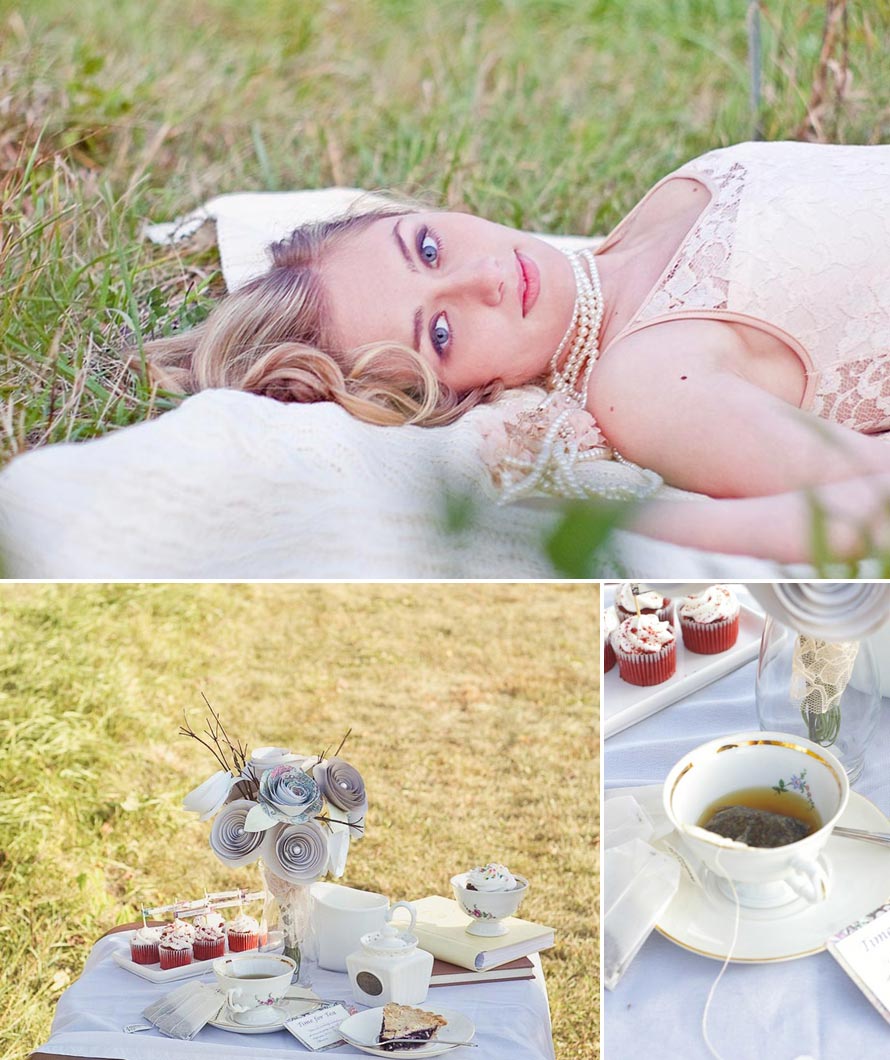pretty bride and vinatge tea cups
