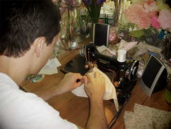 Hindsight Groom sews bunting