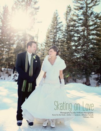 winter wedding with ice skating bride and groom