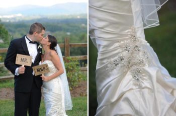 Wedding dress details and wooden wedding sign