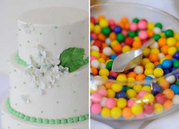 green and white cake and colorful candy