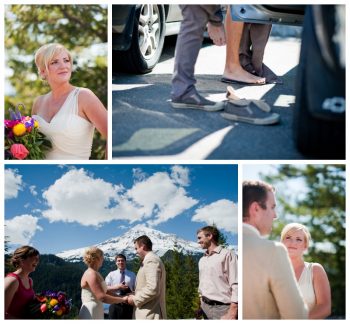 Groom getting ready in the parking lot at Mount Rainer National Park