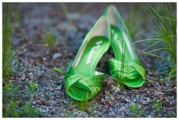 Green satin wedding shoes