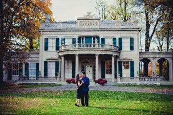 Engaged Couple in Front of Montgomery Place