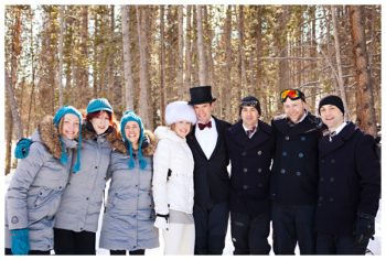 wedding party in matching beanies and hats