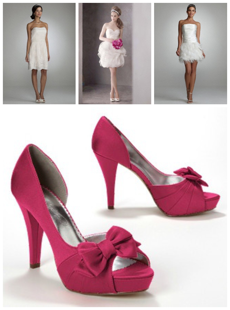 Hot pink shoes and details from Davids Bridal