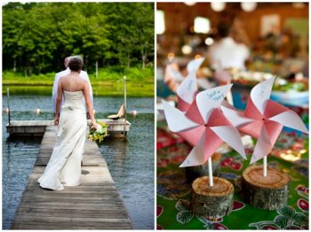 bride on a dock with pinwheels