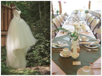 wedding gown and table setting