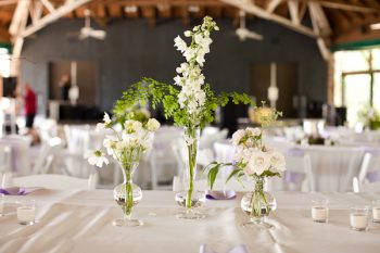 white and green single bloom centerpieces
