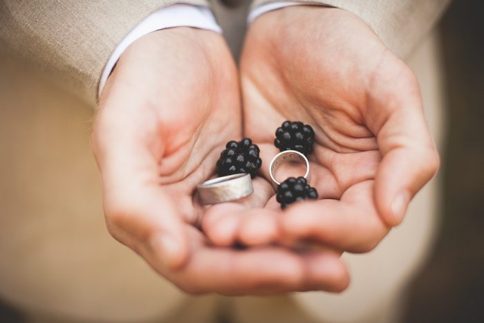 wedding rings and black berries