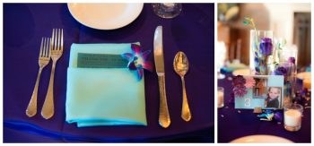 purple and turquoise place setting
