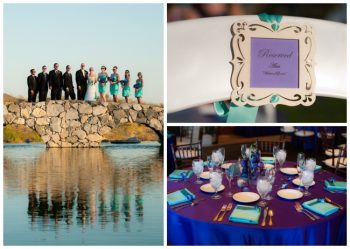 purple and turquoise table settings