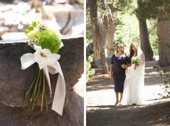 mom walks bride down the aisle in Mammoth Lakes