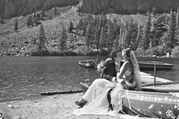 Bride and Groom in a canoe on Twin Lakes