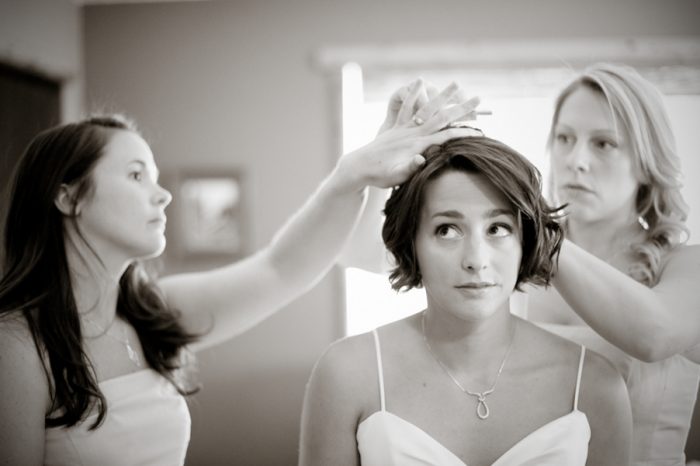 Bride getting hair done