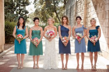 green and blue mix and match bridesmaid dresses
