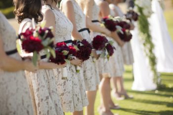 lace bridesmaids dresses with black ribbon belt